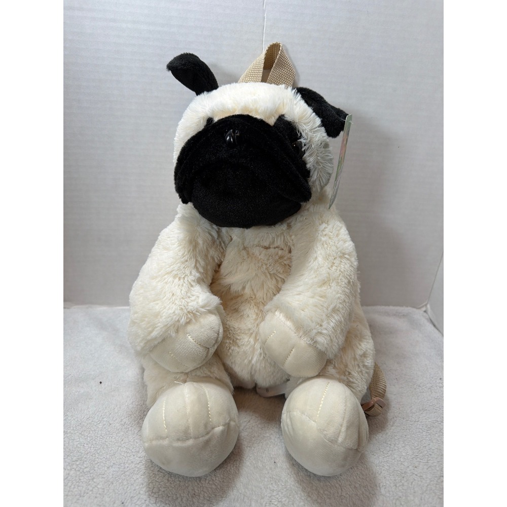 NWT Critter Collection Lynco Pug Dog Backpack Kids‎ Small Cream Black Plush